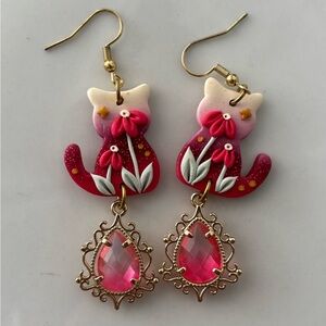Princess Pink Cat Earrings with Gold Accents